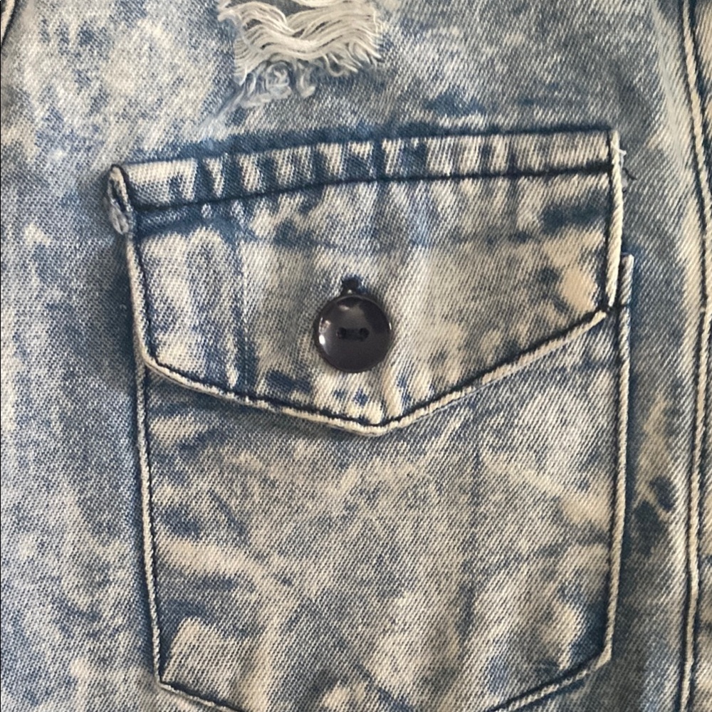 Thrill Blue Button Down Shirt Distressed Denim - image 3